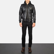 
Bravado Black Hooded Leather Bomber Jacket - 展现立体袖型与合身版型的侧身视角