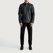 
细节特写 of Shirt & Buttons Hardware on Bronco 经典黑 Leather Shirt 男士