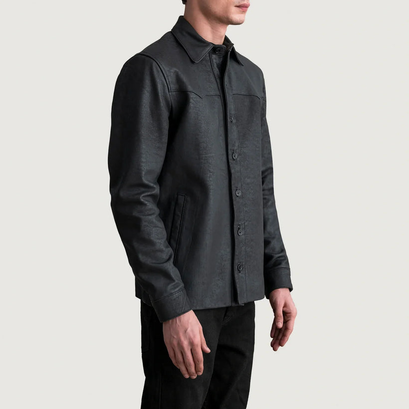 Bronco Tumbled 黑色 Leather Shirt 男士