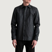 
Bronco Tumbled 经典黑 Leather Shirt 男士 - 展现立体袖型与合身版型的侧身视角
