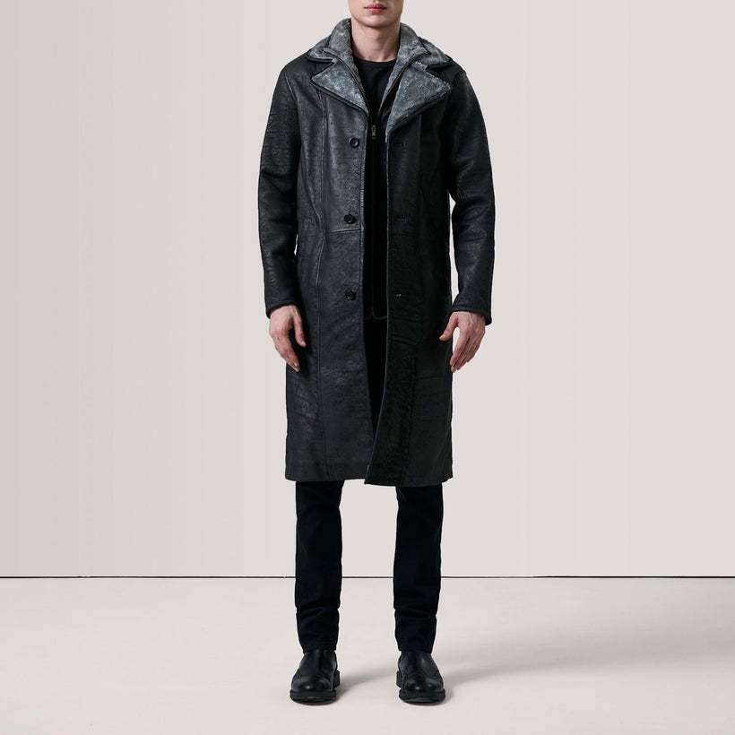 Cai Distressed 黑色 Leather Shearling 真皮大衣 男士
