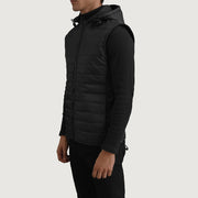 
Black Full-Grain leather Vest - 展现肩线贴合与利落下摆的背部视角