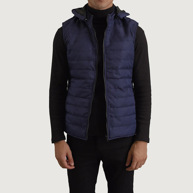 Carlo Blue Hooded Puffer Vest 男士