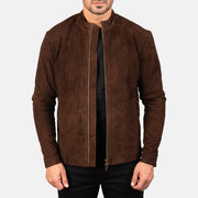 
Charcoal Mocha Suede 真皮机车皮衣 男士 in Dark Brown Goatskin Suede - 正面版型与定制立体剪裁轮廓 | 官方商城选购
