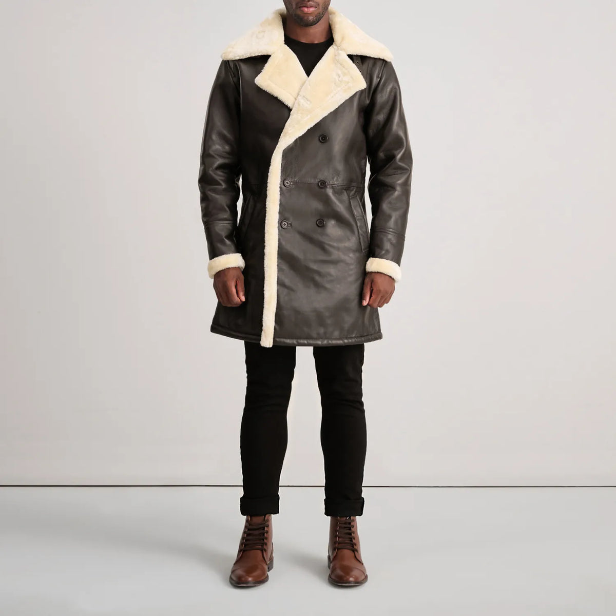 Charles 真皮大衣 棕色 Shearling 真皮大衣 男士 – alternate product view 3
