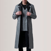 
Charlton Grey Leather Single Breasted 真皮大衣 男士 For Men in Grey Sheepskin Leather - 正面版型与定制立体剪裁轮廓 | 官方商城选购