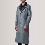 
Charlton Grey Leather Single Breasted 真皮大衣 男士 For Men - 展现立体袖型与合身版型的侧身视角