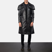 Men's Classic 黑色 Leather Duster 男士 in Black Cowhide Leather - Front Profile View &amp; Tailored Silhouette | Buy Online