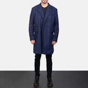 
Blue Wool Double Breasted Coat in Navy Blue Synthetic Wool - 正面版型与定制立体剪裁轮廓 | 官方商城选购