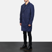 
Navy Blue Synthetic Wool Trench Coat - 展现肩线贴合与利落下摆的背部视角