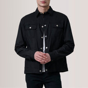 
Colberto 经典黑 Waxed Canvas Trucker 真皮夹克 男士 For Men in Black Waxed Cotton Canvas - 正面版型与定制立体剪裁轮廓 | 官方商城选购