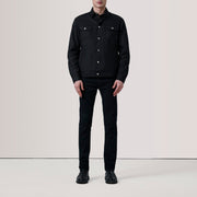 
Black Waxed Cotton Canvas Leather Jacket - 展现肩线贴合与利落下摆的背部视角
