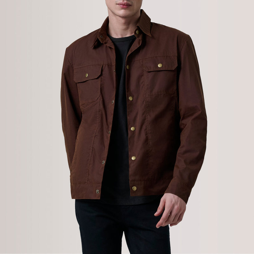 Colberto 棕色 Waxed Canvas Trucker 真皮夹克 男士