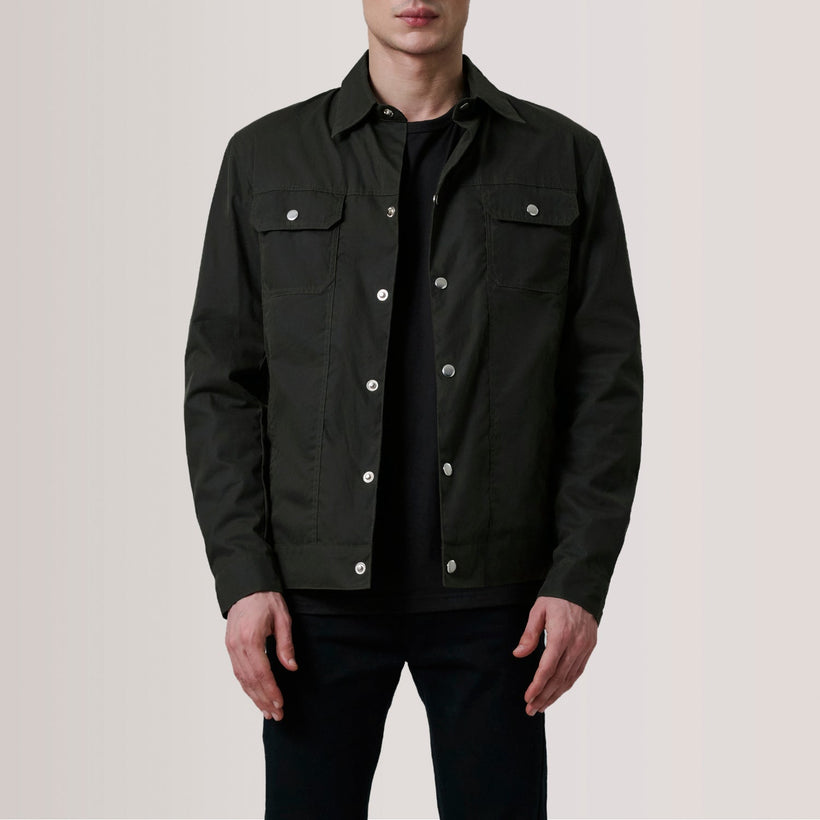 Colberto Olive Waxed Canvas Trucker 真皮夹克 男士
