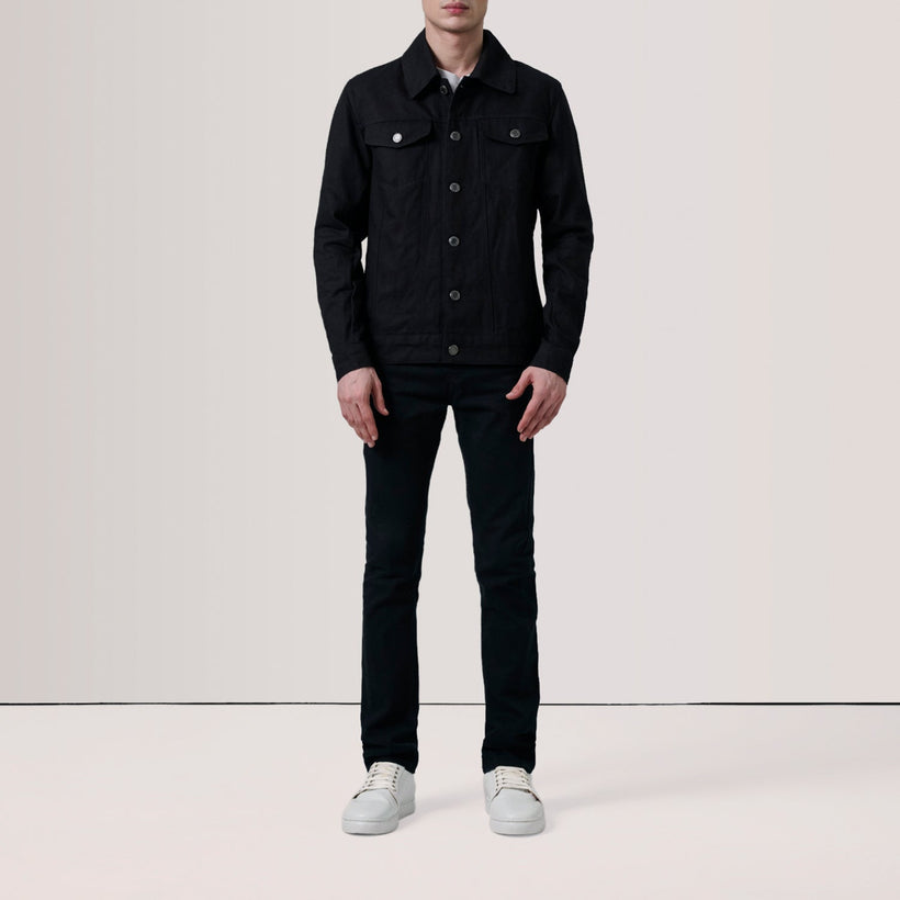 Conard 黑色 Denim Trucker 真皮夹克 男士