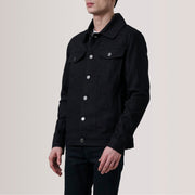 Conard 黑色 Denim Trucker 真皮夹克 男士 For Men - Lateral Side Profile View Showing Sleeve Cut &amp; Athletic Taper Fit