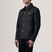 
Conard Faded 经典黑 Denim Trucker 真皮夹克 男士 For Men - 展现立体袖型与合身版型的侧身视角