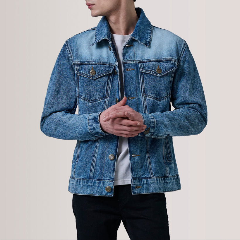 Conard Ice Blue Denim Trucker 真皮夹克 男士