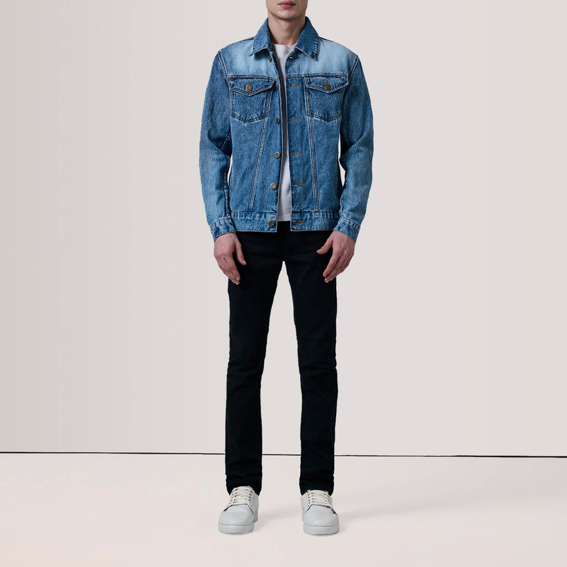 Conard Ice Blue Denim Trucker 真皮夹克 男士