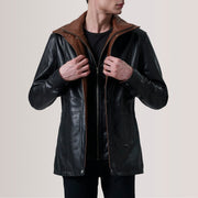 
Connor Black Leather Coat For Men in Black Sheepskin Leather - 正面版型与定制立体剪裁轮廓 | 官方商城选购