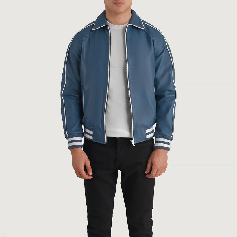 Cooper 深海蓝 Leather Varsity 真皮夹克 男士