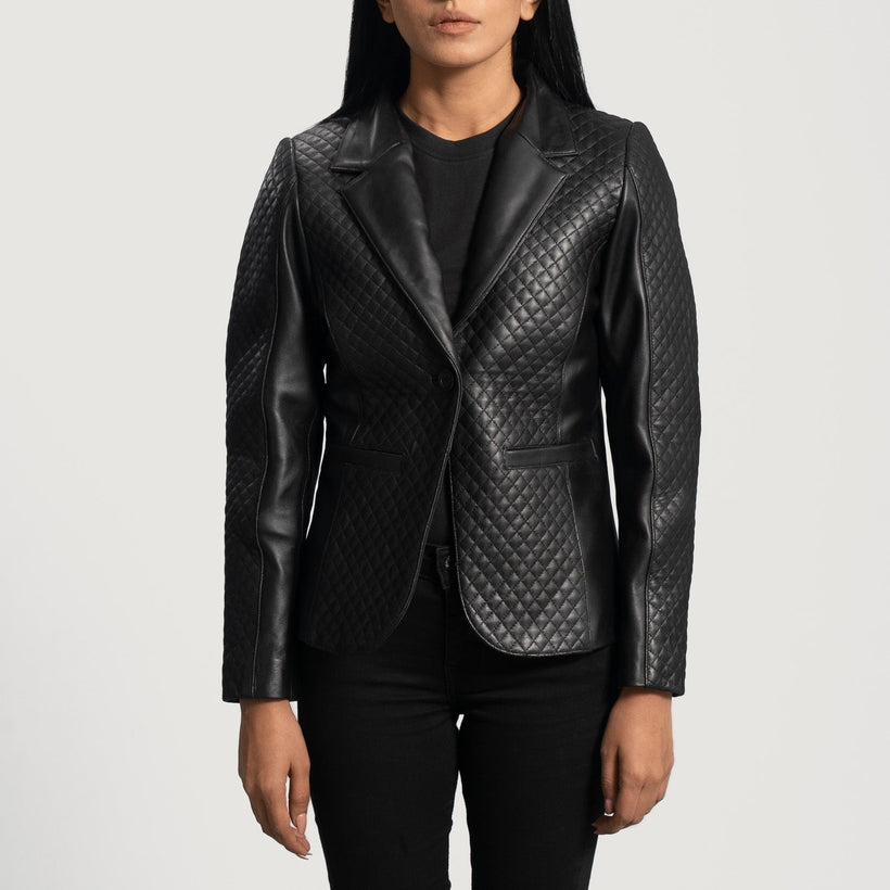 Cora Quilted 黑色 真皮西装外套 女士