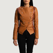 Women's County 浅褐色 Overlap 真皮夹克 女士 in Tan Brown Sheepskin Leather - Front Profile View &amp; Tailored Silhouette | Buy Online