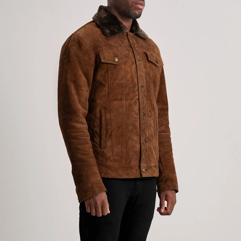 Dallis 复古棕 Suede Shearling Trucker 真皮夹克 男士