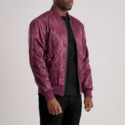 
Maroon Satin Aviator Jacket - 展现肩线贴合与利落下摆的背部视角