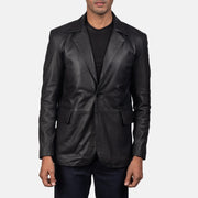 Men's Daron 黑色 真皮西装外套 男士 in Black Sheepskin Leather - Front Profile View &amp; Tailored Silhouette | Buy Online