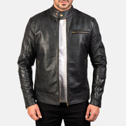 Dean 黑色 真皮机车夹克 男士 in Black Cow Hide Leather - Front Profile View &amp; Tailored Silhouette | Buy Online