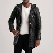 
Delvin Tan Leather Parka in Tan Brown Sheepskin Leather - 正面版型与定制立体剪裁轮廓 | 官方商城选购