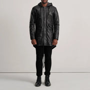 
Delvin Tan Leather Parka - 展现立体袖型与合身版型的侧身视角