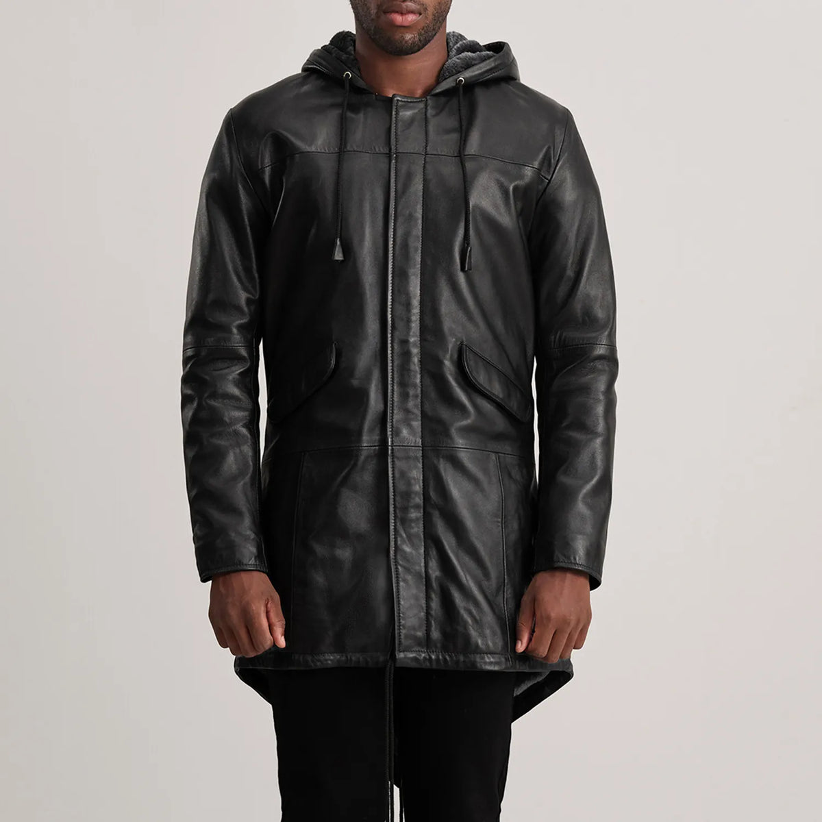 
细节特写 of Hooded & Zipper with Placket Hardware on Delvin Tan Leather Parka
