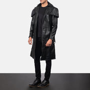Men's Deux 黑色 Leather Duster 男士 - Lateral Side Profile View Showing Sleeve Cut &amp; Athletic Taper Fit