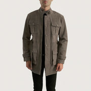 Dolf Grey 麂皮夹克 男士 in Grey Cowhide Suede - Front Profile View &amp; Tailored Silhouette | Buy Online