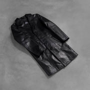 Open hem &amp; Hem Craftsmanship Construction Detail on Men's Don Long 黑色 真皮大衣 男士