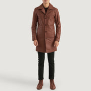 Don Long 棕色 真皮大衣 男士 - Lateral Side Profile View Showing Sleeve Cut &amp; Athletic Taper Fit