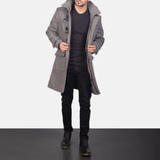 
Grey Wool Duffle Coat in Grey Synthetic Wool - 正面版型与定制立体剪裁轮廓 | 官方商城选购