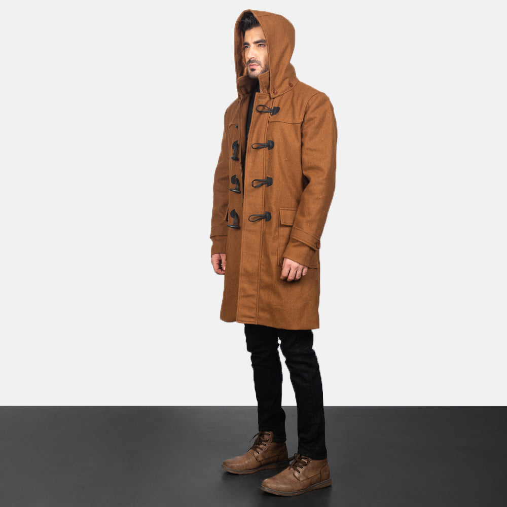 Khaki Synthetic Wool Trench Coat - 展示肩部贴合剪裁与利落下摆的背面细节
