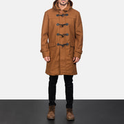 特写细节 of Shirt with Removable Hood &amp; Toggle Buttons with Placket &amp; Zipper Hardware on Drake Khaki Wool Duffle Coat