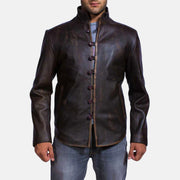 
Drakeshire 复古棕 真皮夹克 男士 in Distressed Brown Goatskin Leather - 正面版型与定制立体剪裁轮廓 | 官方商城选购