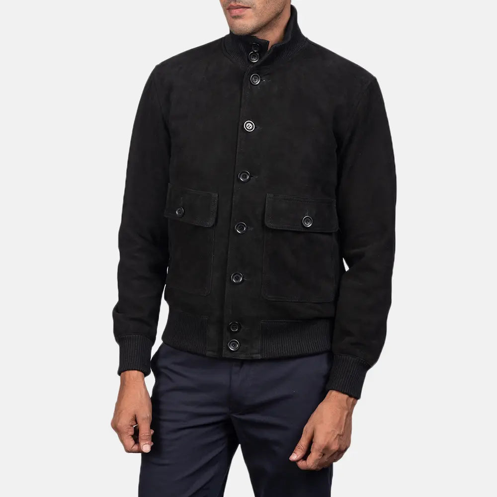 
Eaton Brown Suede Bomber Jacket - 展现立体袖型与合身版型的侧身视角