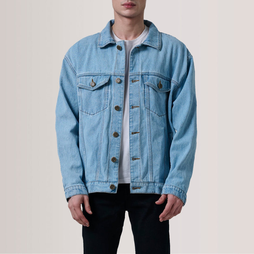 Eddie Light Blue Oversized Denim Trucker 真皮夹克 男士