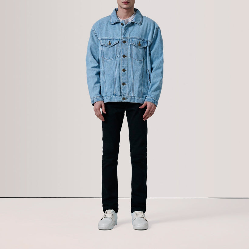 Eddie Light Blue Oversized Denim Trucker 真皮夹克 男士