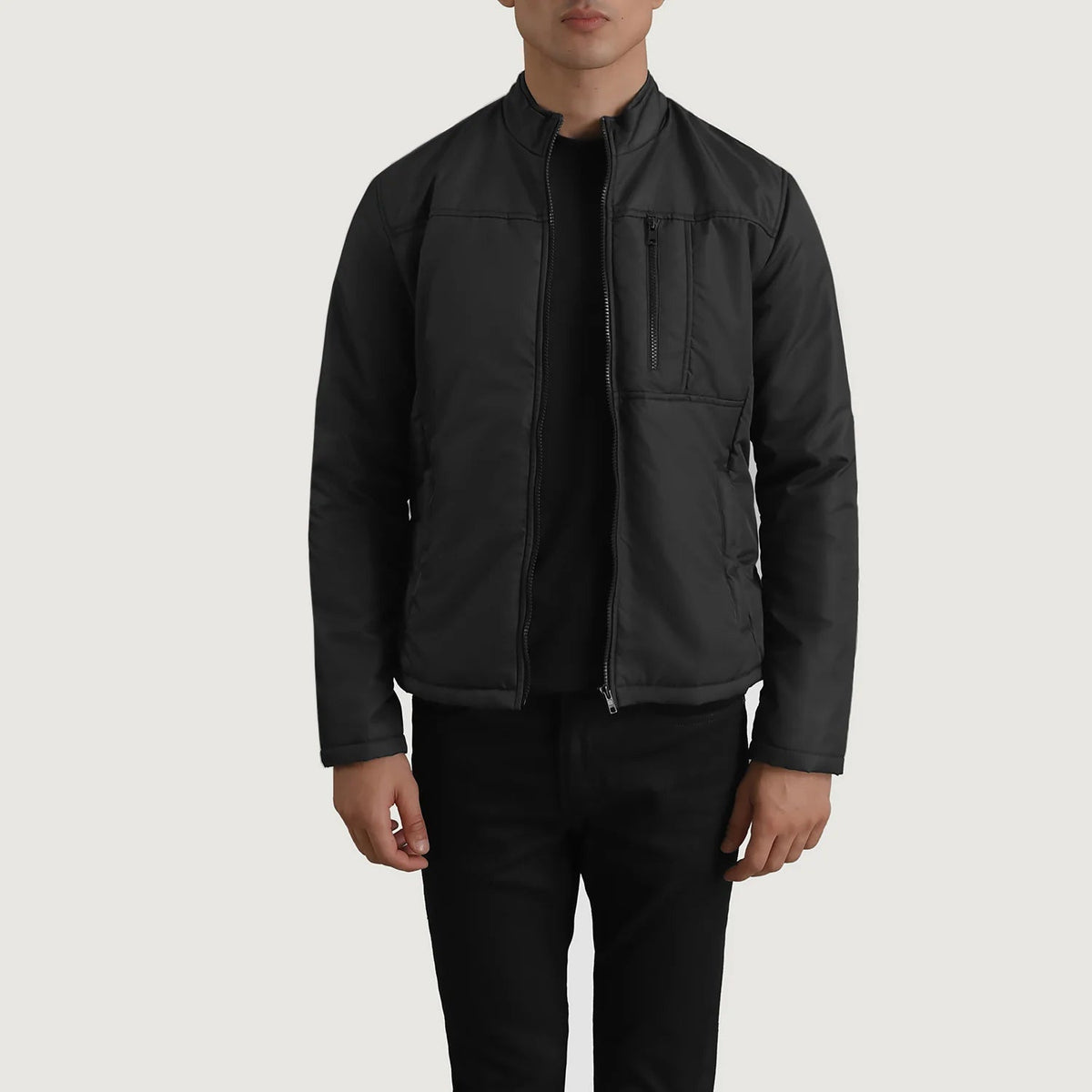 Elliot 黑色 Lightweight 真皮夹克 男士 in Black Full-Grain Leather - Front Profile View &amp; Tailored Silhouette | Buy Online
