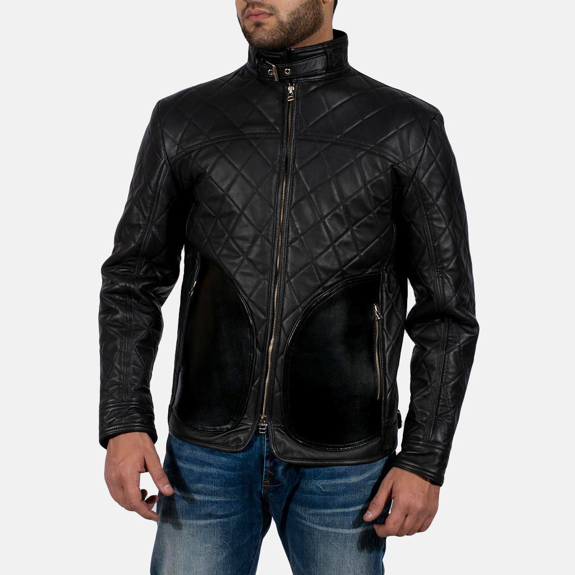 Equilibrium 黑色 真皮夹克 男士 in Black Sheepskin Leather - Front Profile View &amp; Tailored Silhouette | Buy Online
