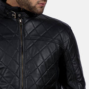 Equilibrium 黑色 真皮夹克 男士 - Lateral Side Profile View Showing Sleeve Cut &amp; Athletic Taper Fit