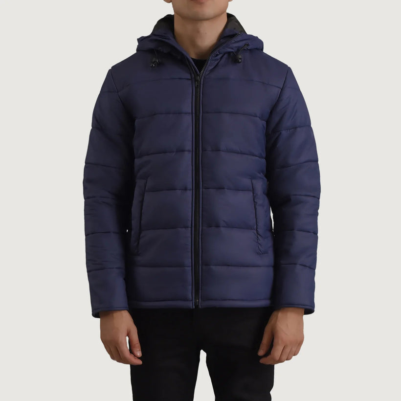 Erico Blue Hooded Puffer 真皮夹克 男士