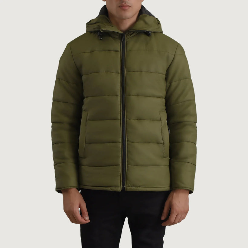 Erico Green Hooded Puffer 真皮夹克 男士